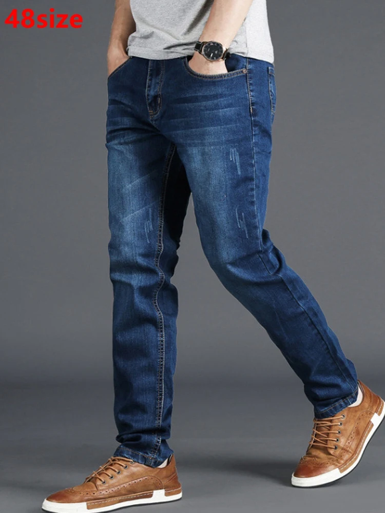 Spring jeans men's stretch blue men's high waist 130kg plus size XL oversized people slim long pants 48 46 44 42 40 38 36 Spring jeans men's stretch blue men's high waist 130kg plus size XL oversized people slim long pants 48 46 44 42 40 38 36