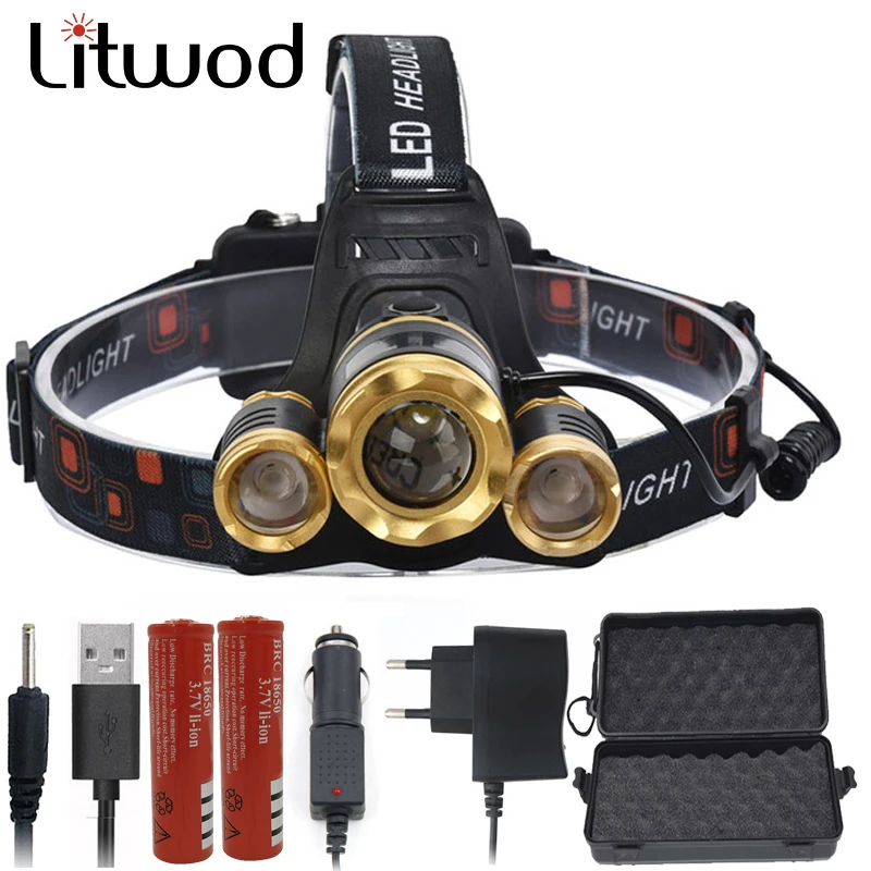 

Litwod Z20748 Led Headlight Headlamp zoom adjustable T6+2Q5 7000Lm Rechargeable Head light Lamp Light Torch Use 18650 Battery