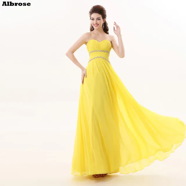 Simple Yellow Bridesmaid Dresses Crystal Pleat Chiffon Simple Yellow Bridesmaid Dresses Crystal Pleat Chiffon Dress Long Formal Party Gown Chic Women