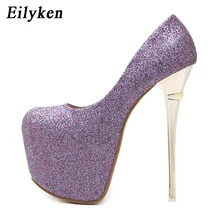 Eilyken пикантные туфли-лодочки с круглым носком; цвет черный, фиолетовый; вечерние женские туфли на высоком каблуке 16 см; туфли-лодочки на платформе; сезон весна-осень
