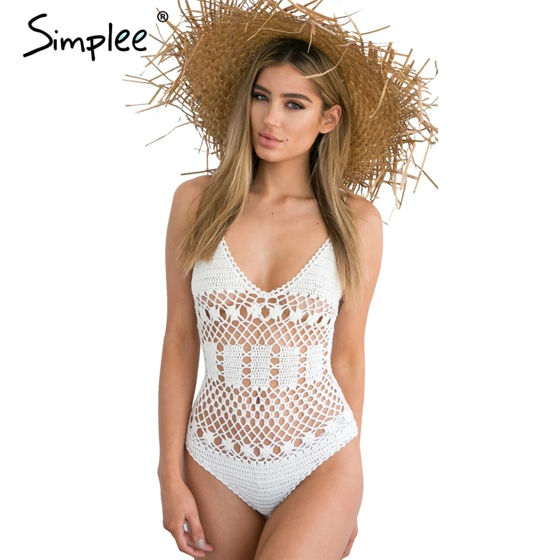 Simplee выдалбливают Handmake крючком бикини Для женщин глубоким v-образным вырезом