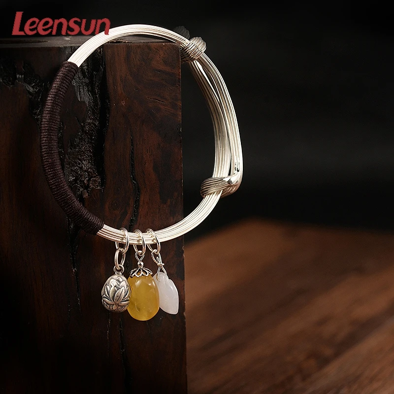 Leensun ювелирные изделия, ручной работы 925 серебро с янтарные бусы браслет/браслет подарок для женщин