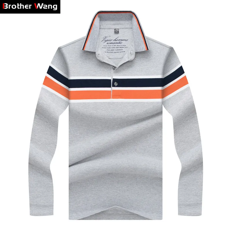 

Brand Clothes 2019 New Men's POLO Shirt High Quality Business Casual Stripe Contrast Long Sleeves Tops Clothing Gray Navy
