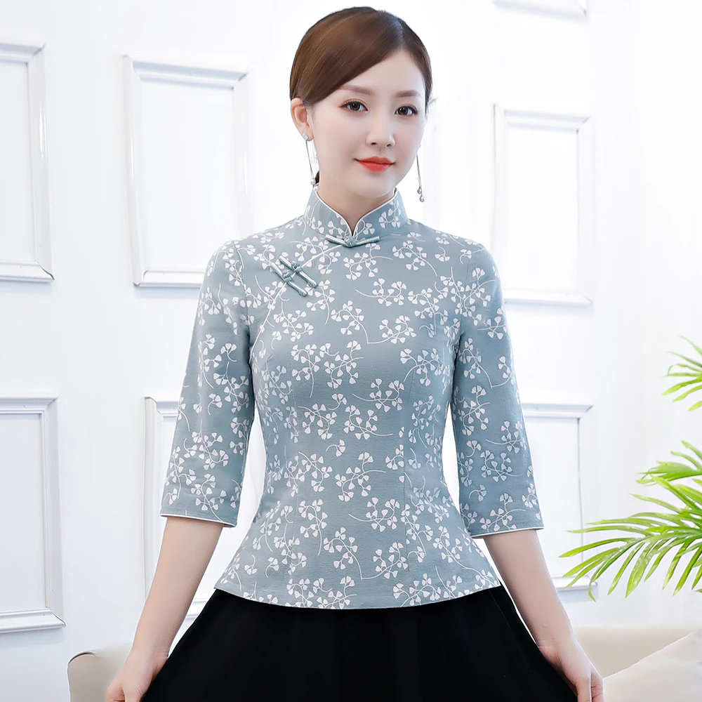 Chinese Female Mandarin Collar Clothing Autumn New Women Cotton Linen