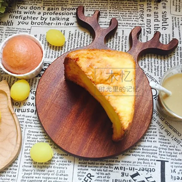 

Funny Wooden Tableware Creative Children Baby Kid Cartoon Plate Tray Antler Horns Cutting Board Cutting Board Increase Appetite