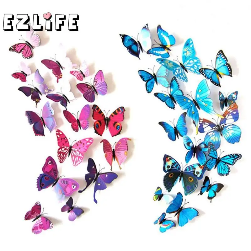 

12PCS Beautiful 3D Butterfly Fridge Magnets Wall Sticker Table Curtain Home Decoration Wedding Room Deco Party Supplies