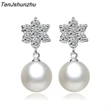 Tenjshunzhu Модные прозрачные Серьги с жемчугом Серебряные ювелирные изделия Femme Серьги-гвоздики для Для женщин brincos eh288