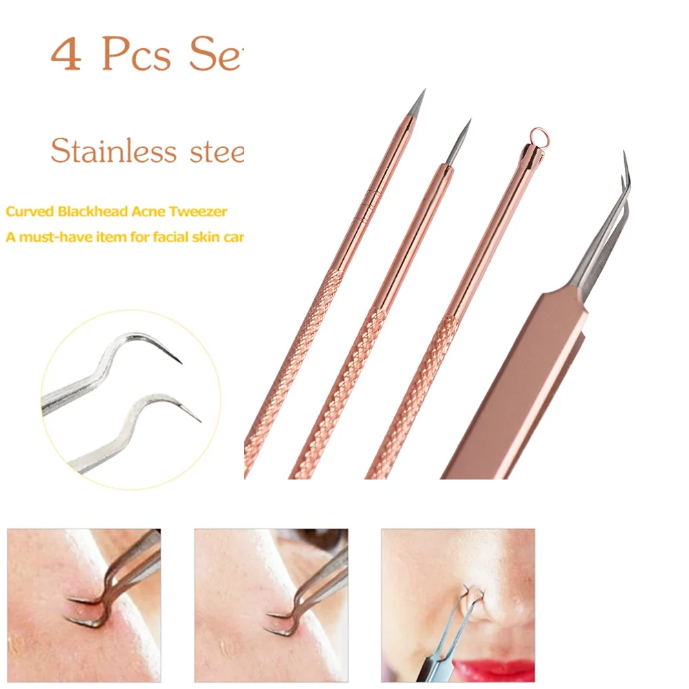 

4Pcs/Set Blackhead Acne Stainless Steel Clip Pimple Extractor Remover Blemish Treatments Needle Tweezers Face Skin Care Tools