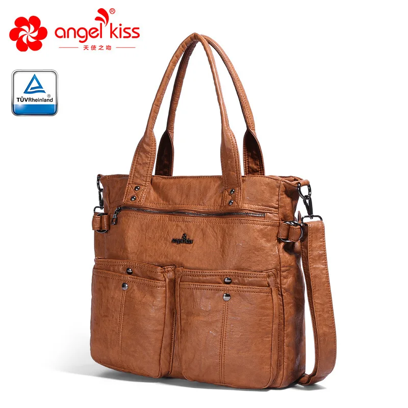 Beste Angel Kiss Mode Nieuwe Ontwerp Effen Kleur Handtassen Casual Dagelijkse Tas Gewassen Pu Lederen Dames Crossbody Schoudertas