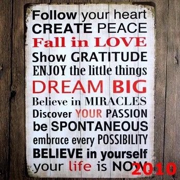 

Follow Your Heart Wall Sticker Big Tin Painting Vintage Tin Signs Painting Home Decor Wall Sticker 30X40CM Coffee Shop Decor