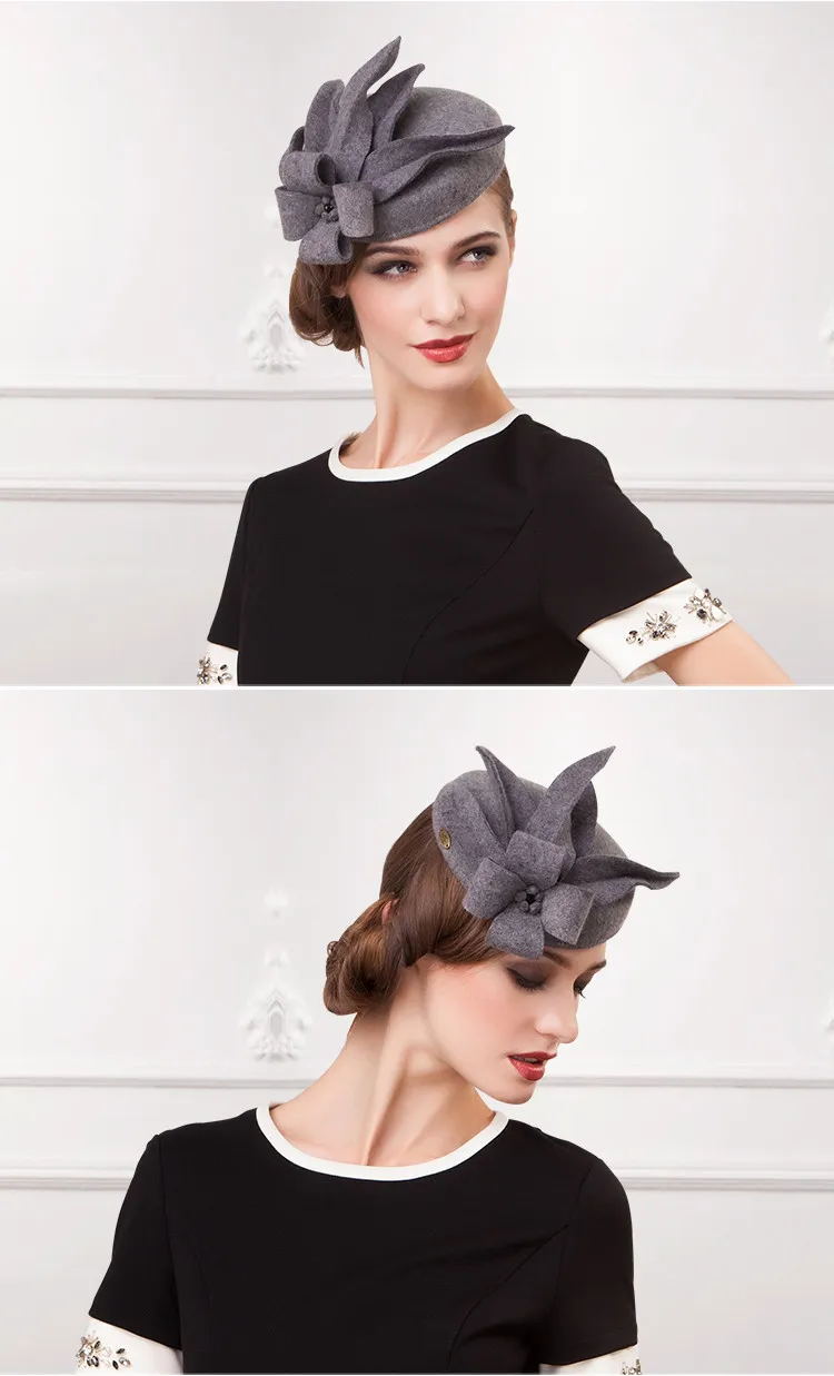 FS вуалетки для женщин элегантный цветок черный Pillbox шляпа шерсть фетровые шляпы Винтаж свадебное платье Fedoras церковные женские вечерние шляпы