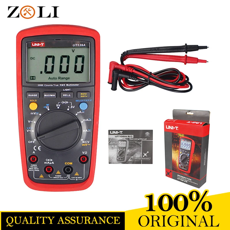 

2018NEWEST UNI-T UT139A True RMS Digital Multimeter Auto Range AC/DC Amp/Volts Ohm Tester with Data Hold NCV BatteryTest UT139A