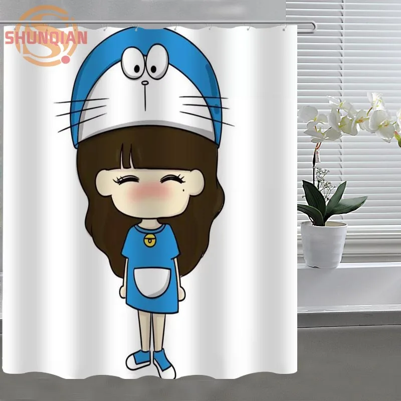 Творческий мультфильм Doraemon Занавеску, Ткань полиэстер Заказ Занавески Для Душа С Крючками для Дома Декор H0328 & 19 P