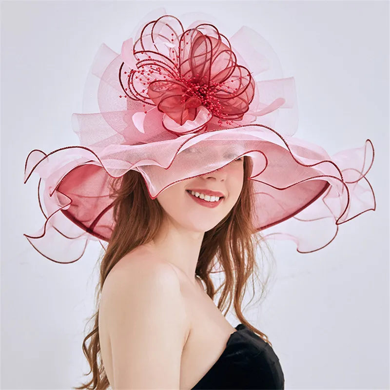 

Mingli Tengda 2019 Elegant Organza Wedding Hat Summer Wide Brim Bridal Hats Wedding Fascinators and Hats chapeau bibi mariage