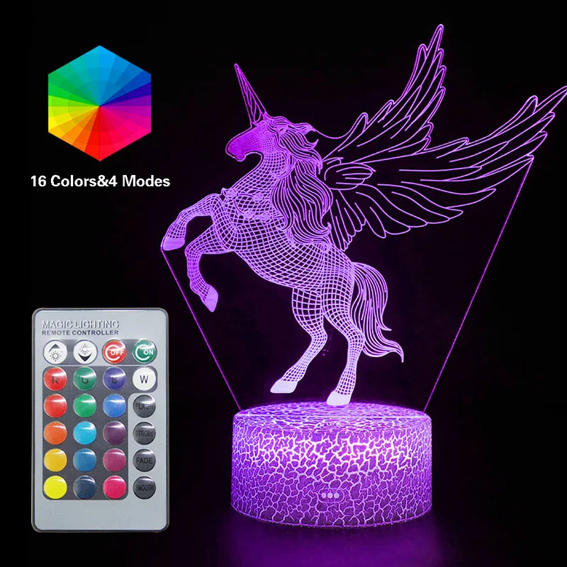  Unicorn LED Remote 3D Nightlight Baby Night Light 16 Color Cute RGB Table Lamp Child Birthday Holid - 32996059741