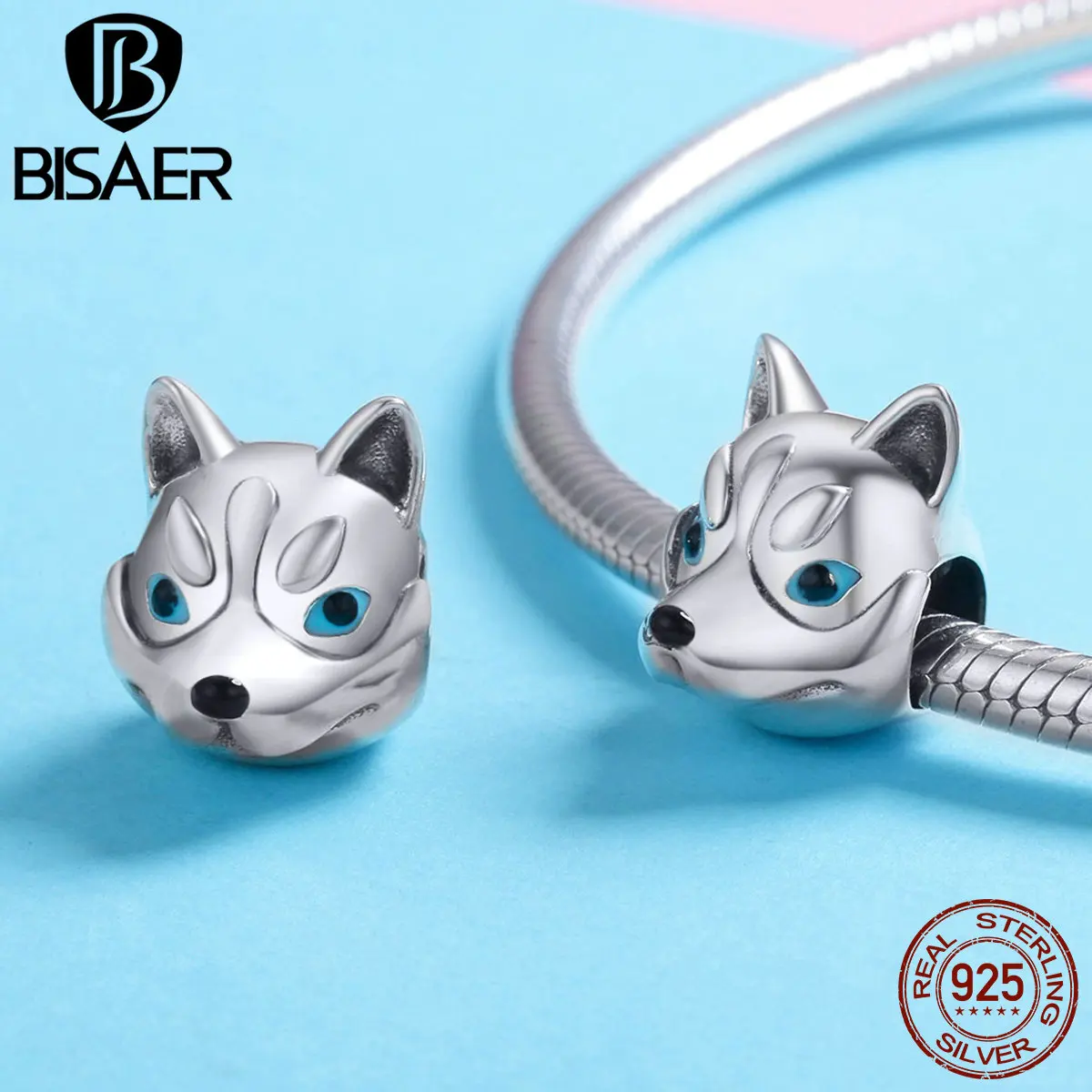 BISAER горячая Распродажа 925 пробы серебряные подвески Huskie Dog Husky бусины для животных браслет подлинные серебряные ювелирные изделия ECC836