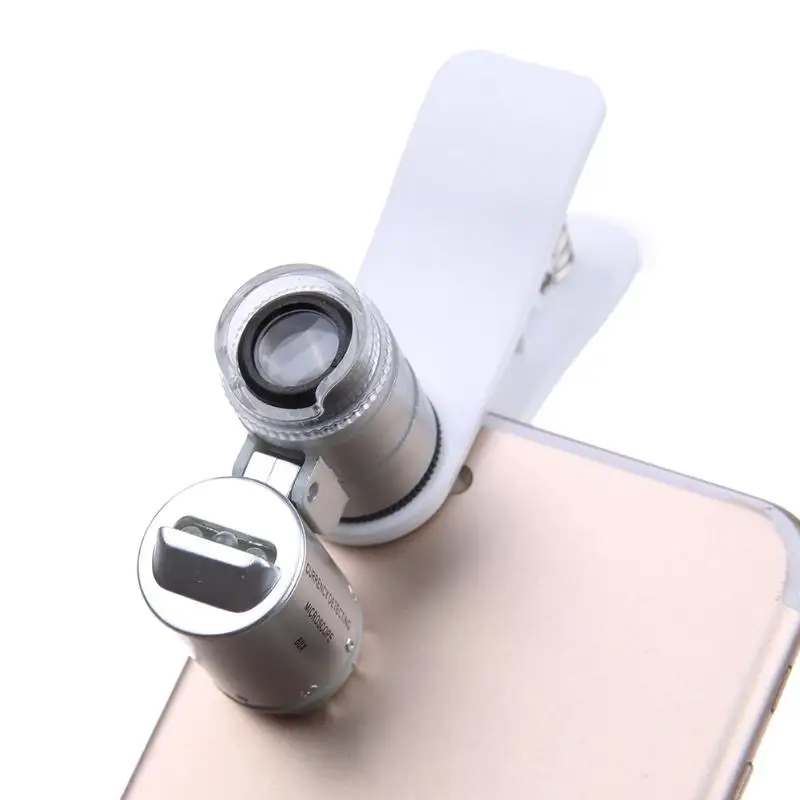 Универсальный 60X зум 2 светодиодный 1UV светильник линзы для микроскопа телескоп мобильный телефон микро объектив линзы клип для iPhone samsung смартфонов
