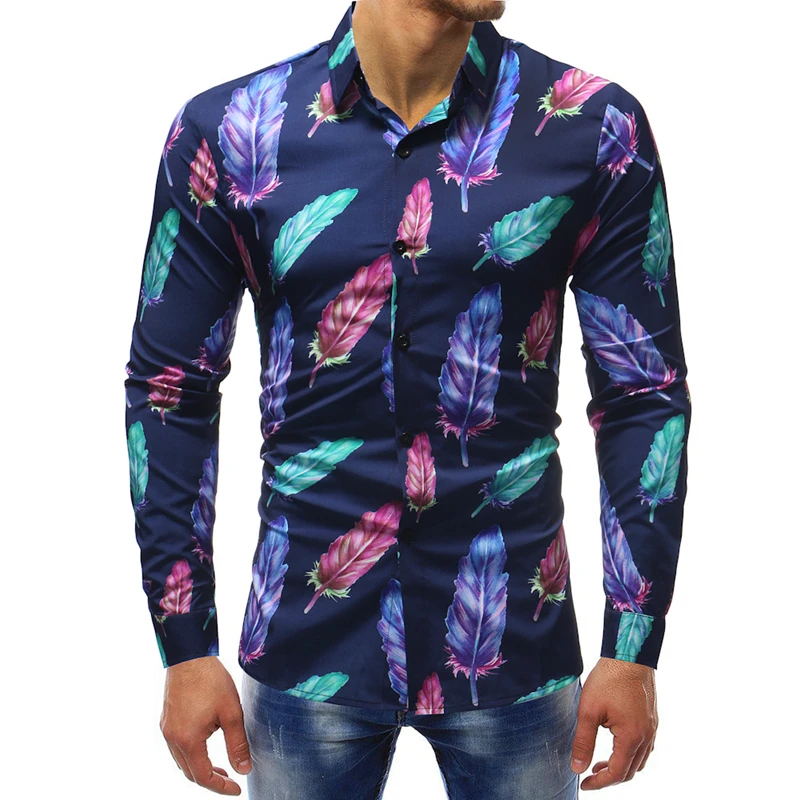 2018 new spring colorful print mens dress shirts 5xl good quality long sleeve men print slim fit