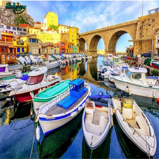 beibehang High definition Colorful French port town bridge