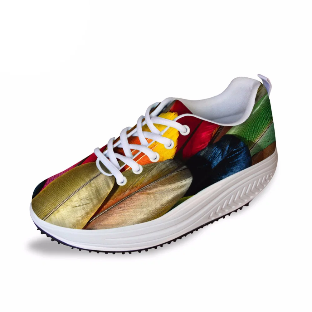 

NOIDYDESIGNS Colorful 3D Feather Design Height Increasing Shoes Women 2017 Height Increasing Shape Ups Shoes for Female flat