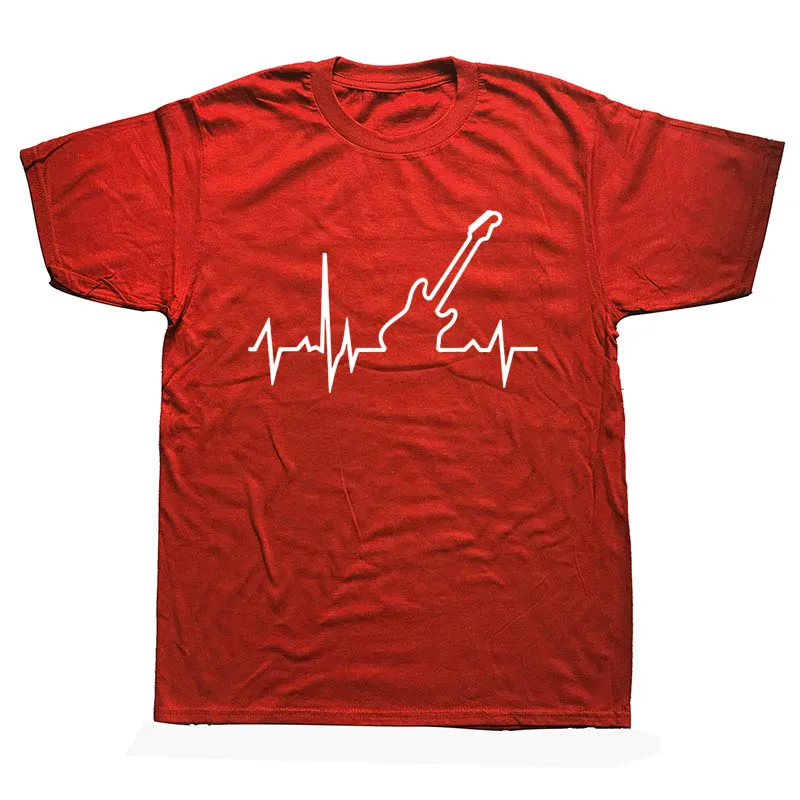 Бас гитара сердцебиение музыка модная летняя футболка мужская с принтом на заказ короткий рукав подарок на день Святого Валентина футболки унисекс - Цвет: RED