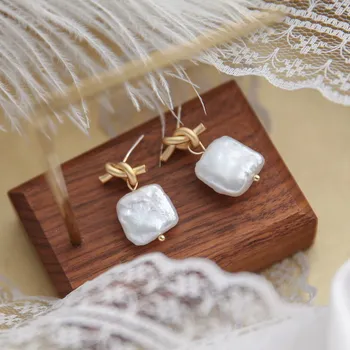 

S925 silver needle original knotted natural pearl earrings simple personality lover gift earrings for women fashion jewelry