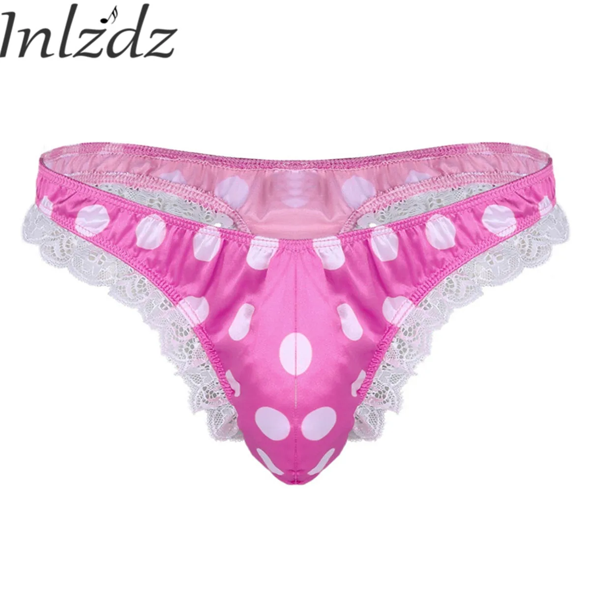 

Inlzdz Males Underwear Mens Lingerie Panties Lace Low Rise High Cut Ruffle Polka Dots Chastity G-string Thong Sissy Underwear