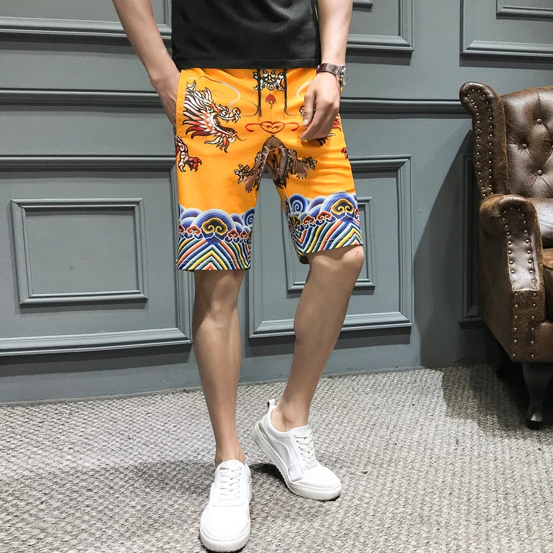 

Ice Silk Dragon Pattern Shorts Men 2019 Men Elastic Waist Harem Cargo Shorts New Pocket Man's Short Trousers Shor