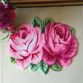

Free shipping handmade 2 rose Art Rug for bedroom/bedside art 3D carpet romantic purple rose pink rose 70*60cm