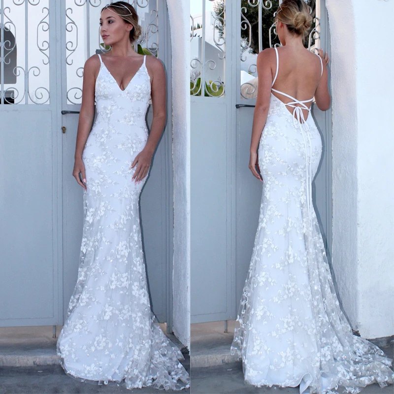 

Lace Mesh Long Dress Women Anniversary Wear Bridal Gown White Sexy Deep V Backless Tie Floor Dress Night Gown Evening Party Wear