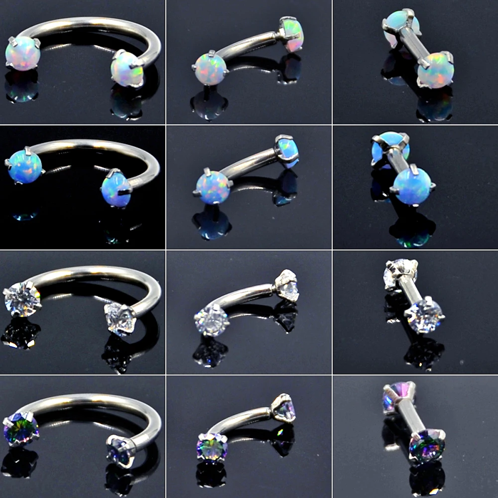 

1PC Surgical Steel Surgical Steel Opal Aurora Zircon Circular Bead Ring with Internally Thread Horseshoe Ear Tragus Cartilage
