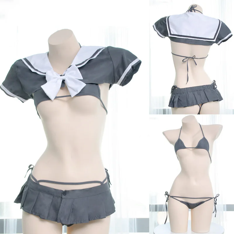 

4pcs/set Cosplay Bikini Sexy Women's Lingerie Student Outfit Shimapan Beach Sexy Bikini Grey Cute Exotic Apparel free shipping