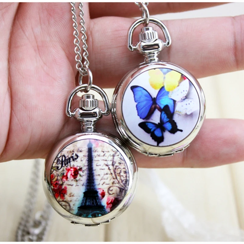 Butterfly pocket watch charming cute beautiful key chain fashion