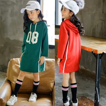 

2019 Casual Hoodies kids Track dress Hoodies Sweatshirt children Hoody Dress Long Sleeve Hooded Skirt Long Children SweaterSkirt
