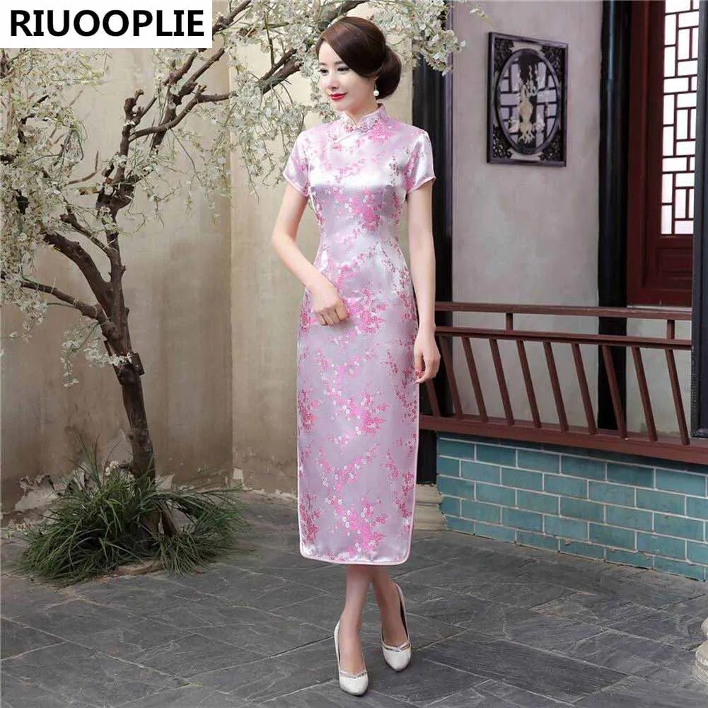 RIUOOPLIE платье в китайском стиле женское длинное платье Чонсам элегантное тонкое платье Qipao