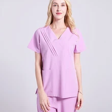 Mock wrap Женская летняя рабочая одежда медсестры медицинская форма больничный костюм Доктора сплошной цвет медицинская Униформа Сверхлегкий Комфорт