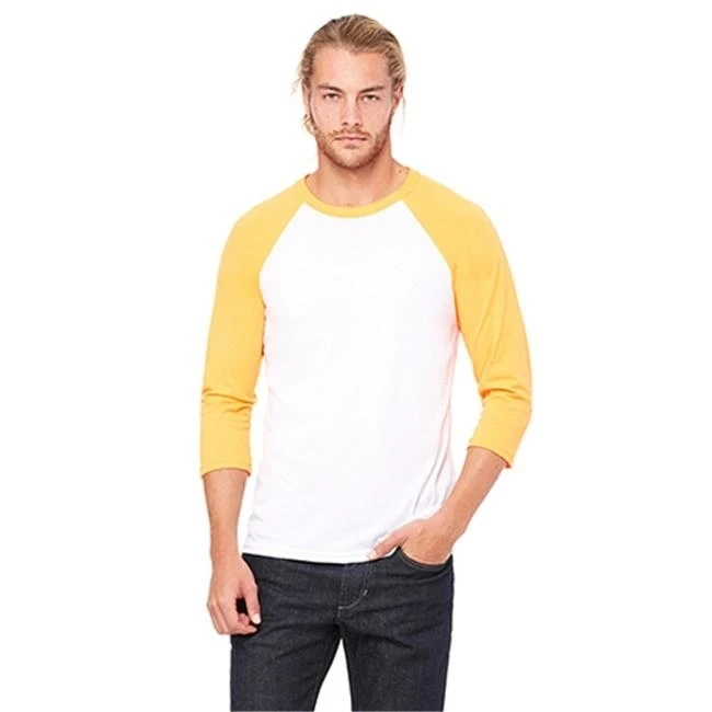 Bella 3200 Unisex 3 By 4 Sleeve Baseball Tee - White & Neon Orange Medium