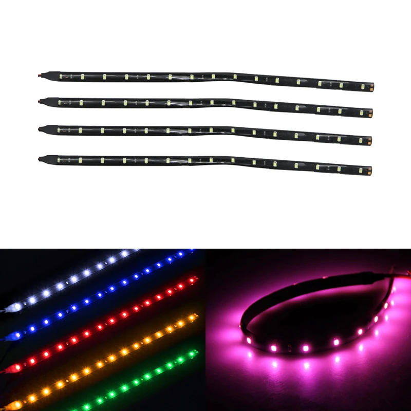 4PCs 30CM 15 Led Flexible Strips Light Bar Blue/Green/Red/White/Pink