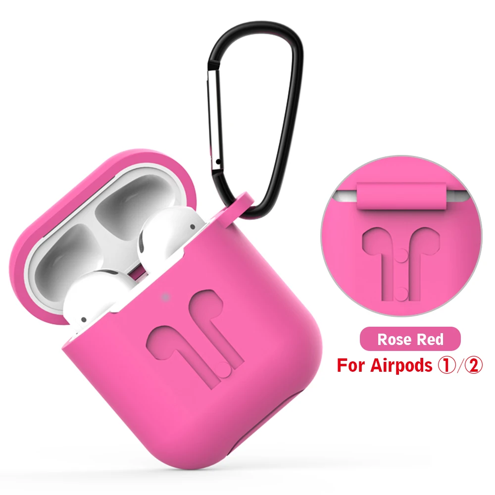 Для Apple Airpods 2 Чехол Мягкий силиконовый чехол для наушников s для Airpods 1 Air Pods чехол противоударный полная защитная оболочка Coque Fundas - Цвет: Розово-красный