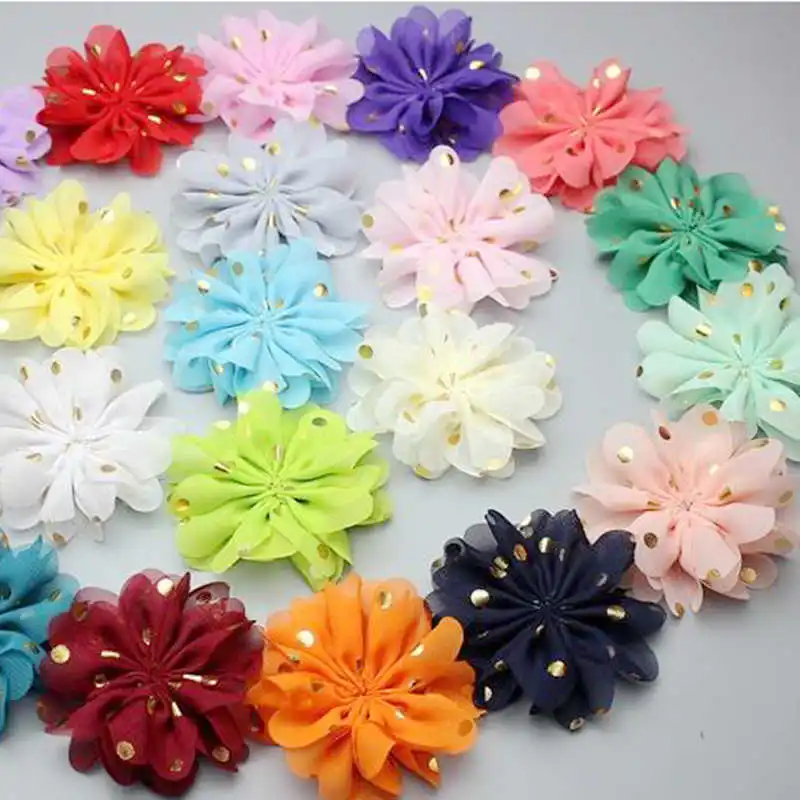

1PC 80MM Chiffon Bronzing polka Dot Children's baby hair accessories handmade flower shoes flowers DIY