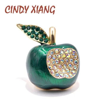 

CINDY XIANG Rhinestone Apple Brooches for Women Green Color Enamel Fruit Pins Fashion Jewelry Winter Corsage High Quality Gift