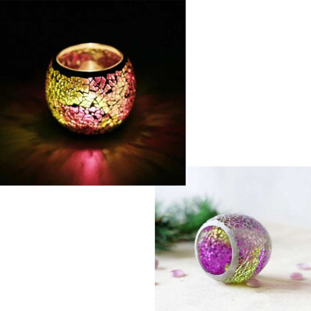 Handmade Mosaic Stained Glass Candle Holder Tea Light Succulent Planter Small Plant Flower Pot