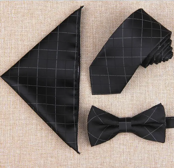Мужской галстук бабочка комплект 6 см узкий галстук бабочка платок-паше; носовой платок бантом handki Свадебные деловые набор галстуков черный