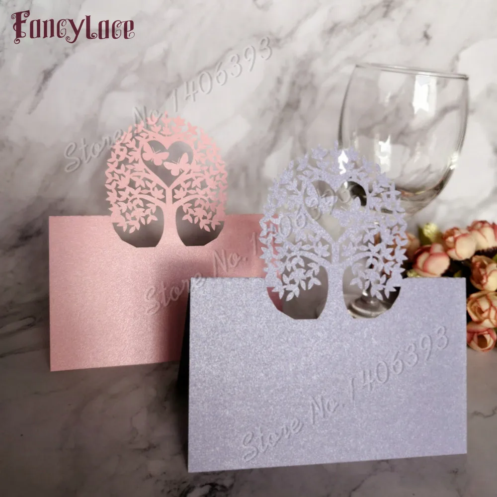 

50pcs Party Table Name Wine Guest Place Cards Love Tree Table Place Cards Favor Decoration Wedding Supplies Seating Decoration