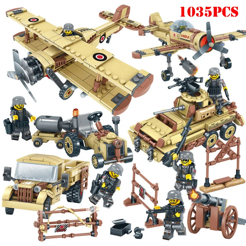 

Military World War 2 SWAT Car Plane Helicopter Tank Building Blocks Compatible Legoing WW2 Army Weapons Bricks Toy For Children