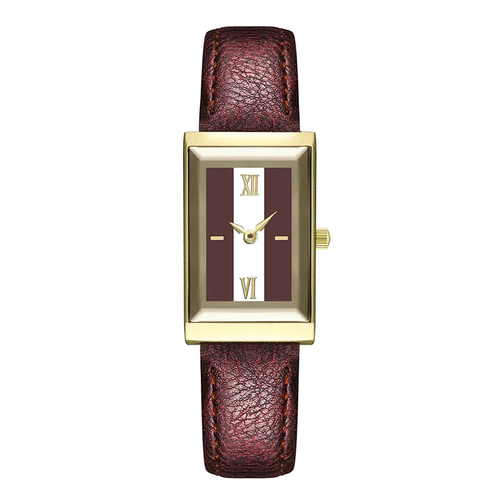 Продукт женские часы с квадратным циферблатом дамские Модные кварцевые наручные часы модные часы с кожаным ремешком повседневные часы Reloj Mujer@ 50 - Цвет: Red