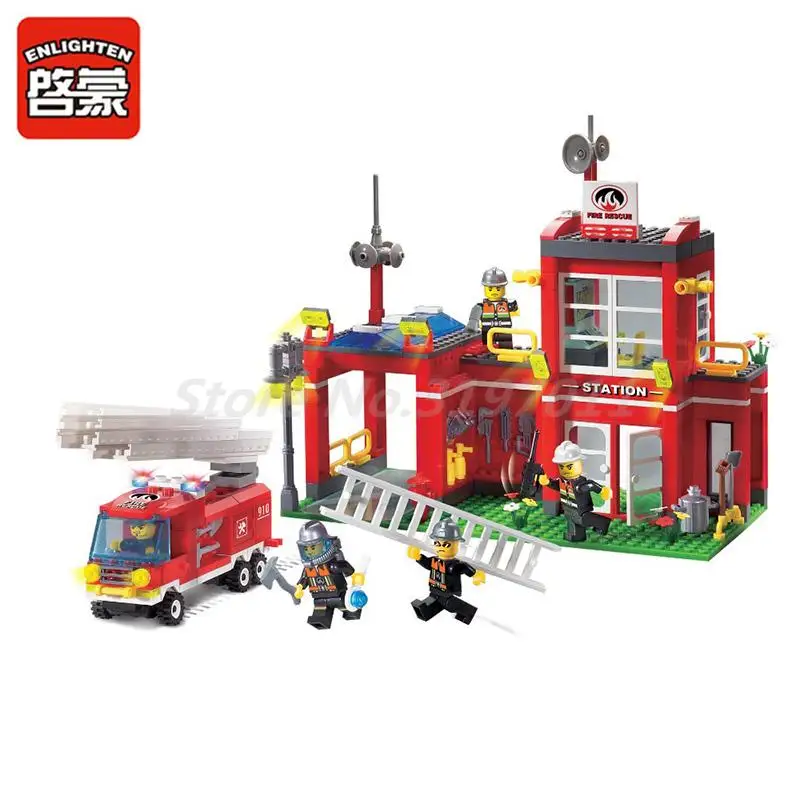 

ENLIGHTEN 910 Fire Rescue DIY Figure Fire Station Building Block 380Pcs Bricks Educational Toys For Children Gifts