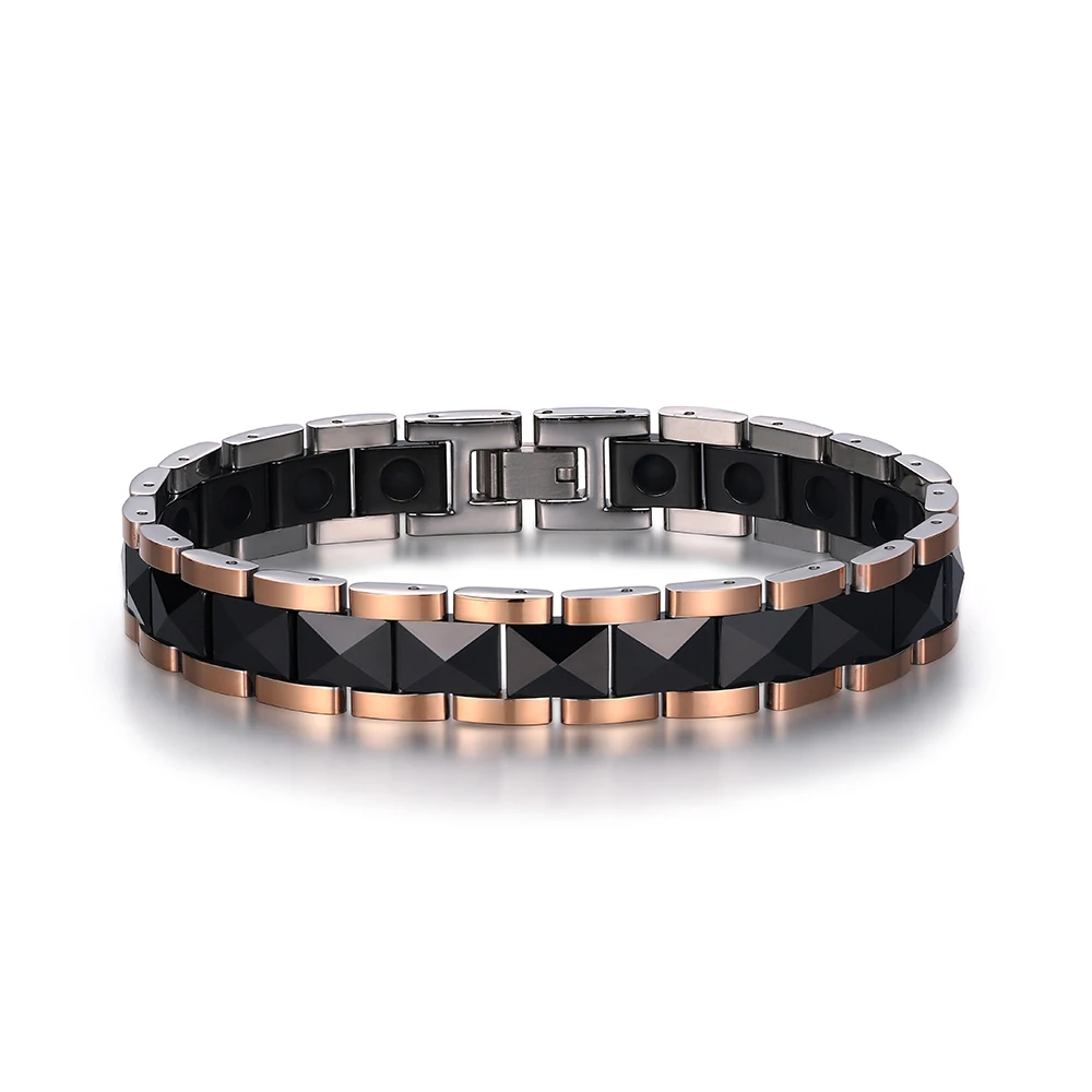 

Unique Gold Silver Front and Back Ceramic Bracelets Stainless Steel Watch Band Bracelets Luxury Mature Style Metal Men Bracelets