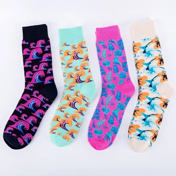 

PEONFLY Fashion Print Colorful Seaweed Waves Pattern Men Socks Personality Harajuku Happy Funny Ventilation Cotton Socks Autumn
