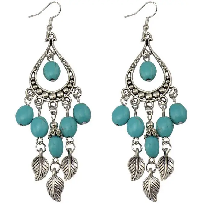 

SBY1399 New Fashion luxury Beads Bohemian Blue Watderdrop Leaves earrings women jewelry free shipping